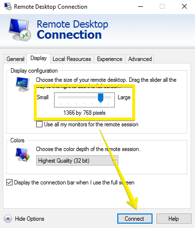 Remote Desktop Connection- screensize Remote Desktop Connection- screensize