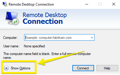 Remote Desktop Connection- show option Remote Desktop Connection- show option