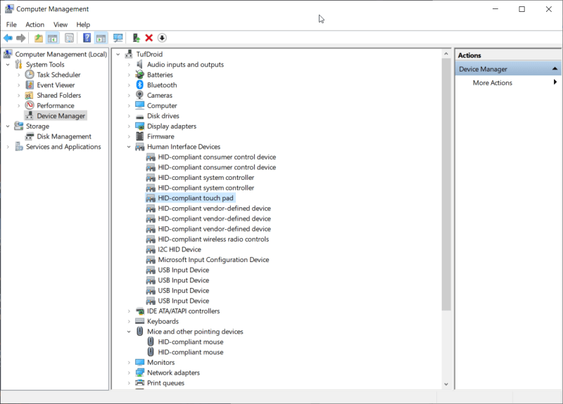 Device Manager Touchpad