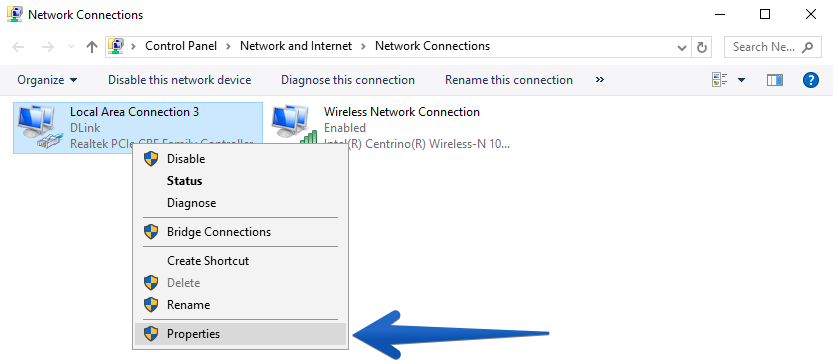 Network Connections properties network connection properties