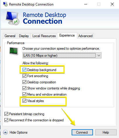 remote desktop connection-visual styles remote desktop connection-visual styles